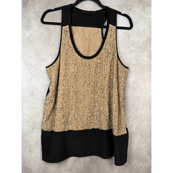 Eileen Fisher Tops - Eileen Fisher Tank Top Women Medium Black Gold Silk Sequined Racerback Shell